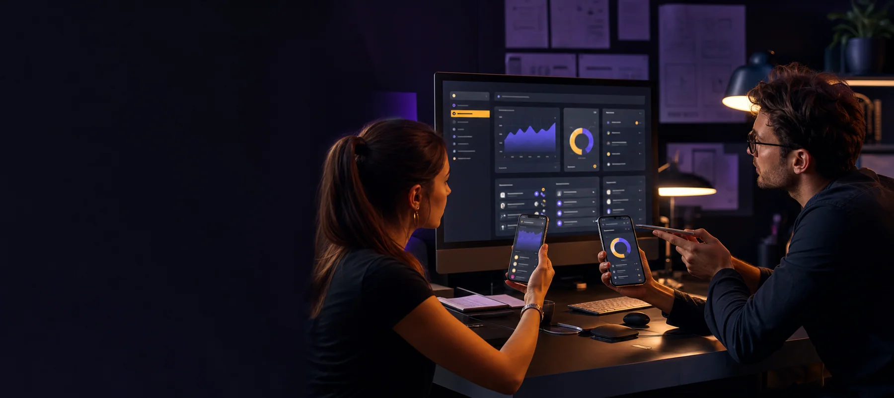 Product team collaborating on a web and mobile application dashboard